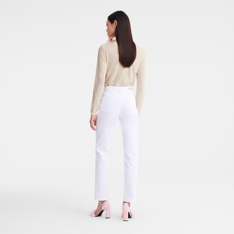 Women Longchamp Round Neck Sweater Cream | Ireland-485SLFXEA