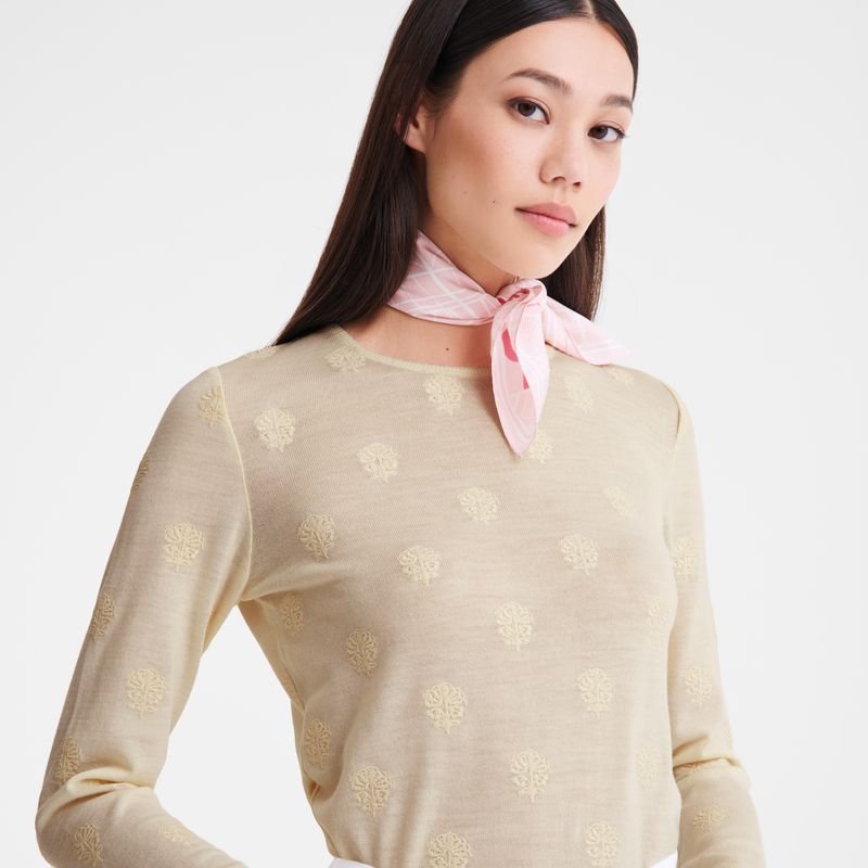 Women Longchamp Round Neck Sweater Cream | Ireland-485SLFXEA