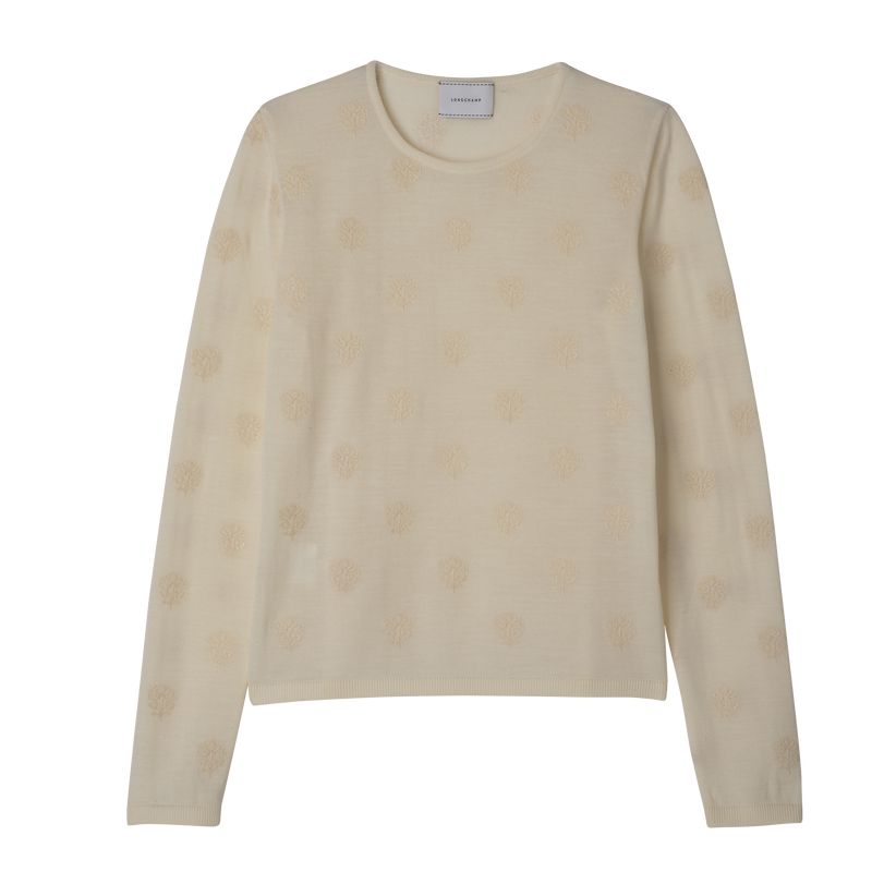 Women Longchamp Round Neck Sweater Cream | Ireland-485SLFXEA