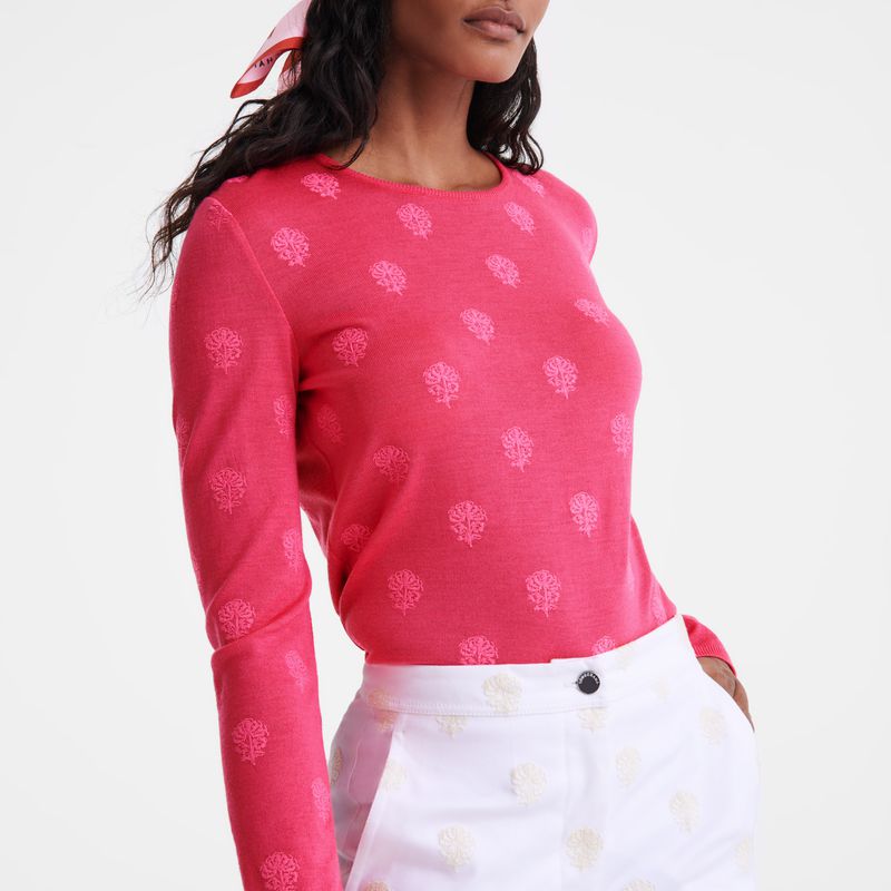 Women Longchamp Round Neck Sweater Pink | Ireland-304TMZUAY