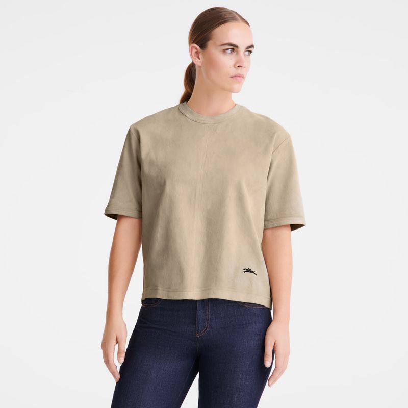 Women Longchamp Short Leather Top Beige | Ireland-189PBWXTJ