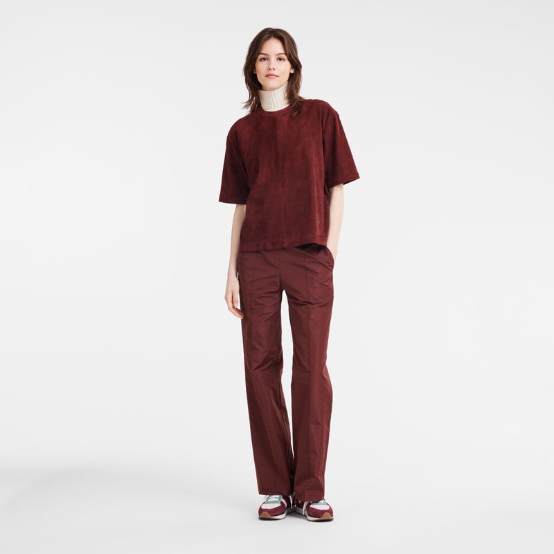 Women Longchamp Short Leather Top Burgundy | Ireland-042QATPCX