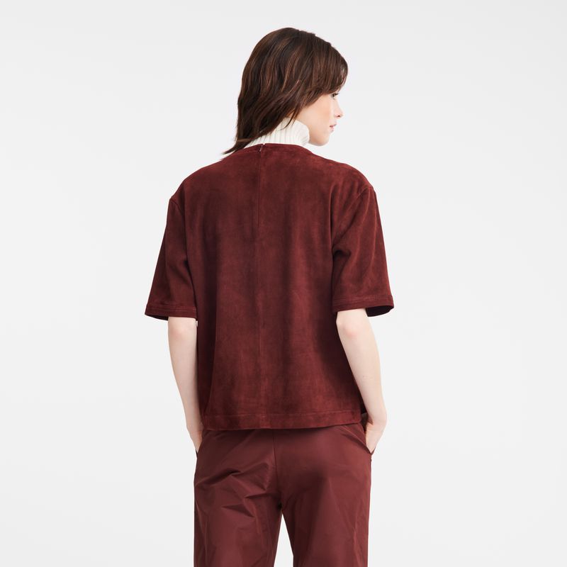 Women Longchamp Short Leather Top Burgundy | Ireland-042QATPCX