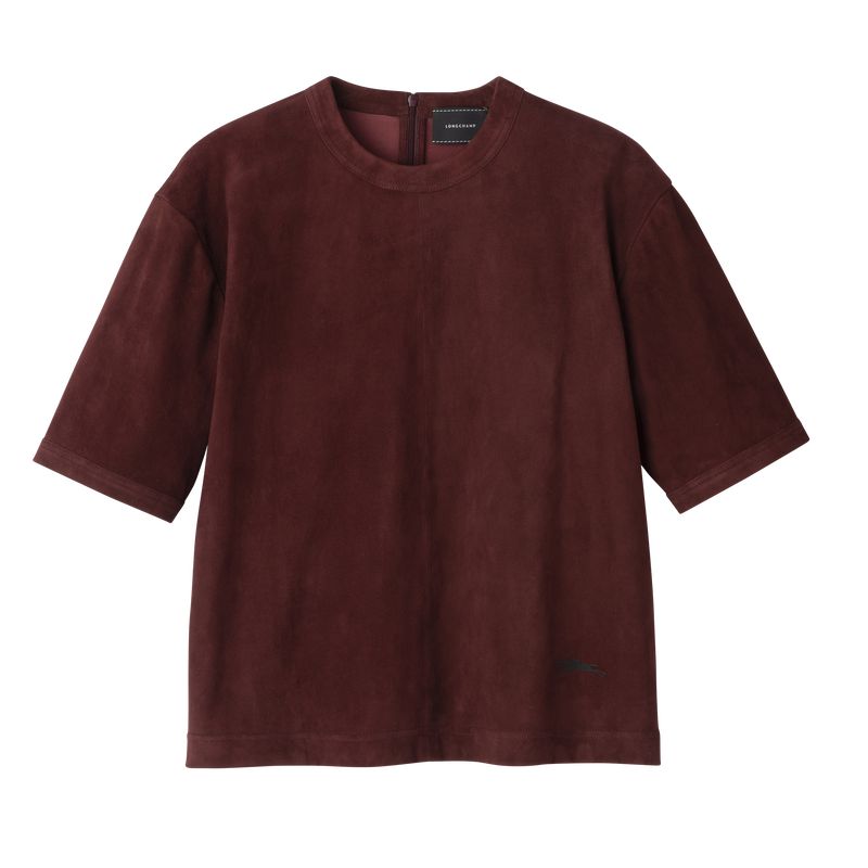 Women Longchamp Short Leather Top Burgundy | Ireland-042QATPCX