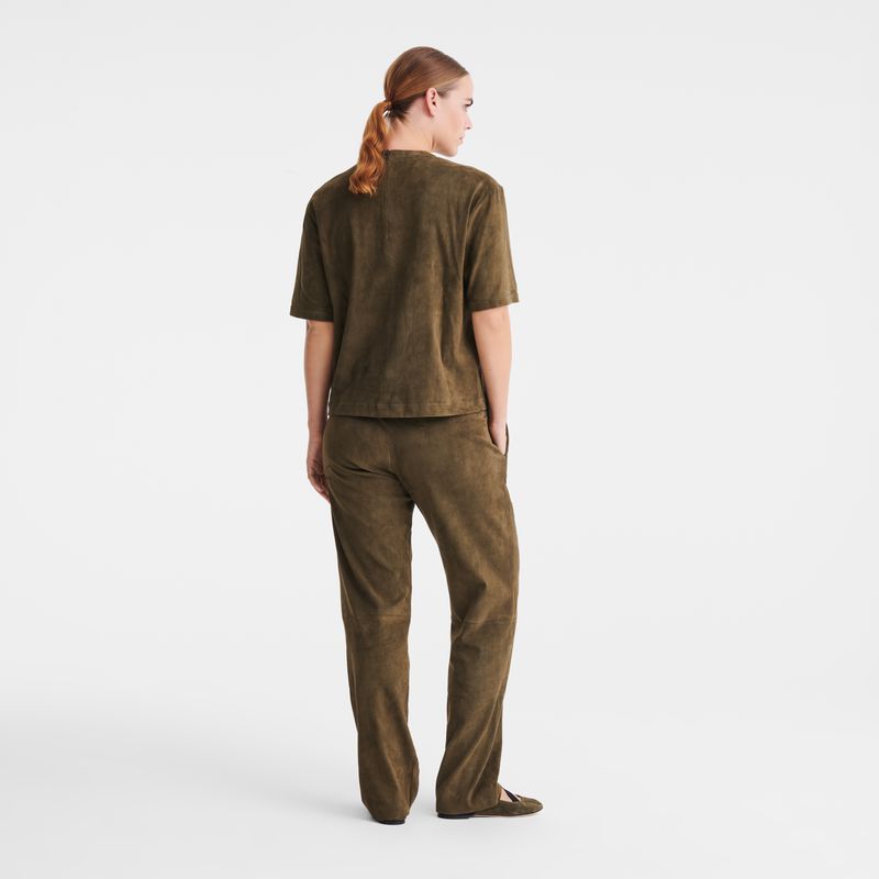 Women Longchamp Short Leather Top Khaki | Ireland-540GCIDLU