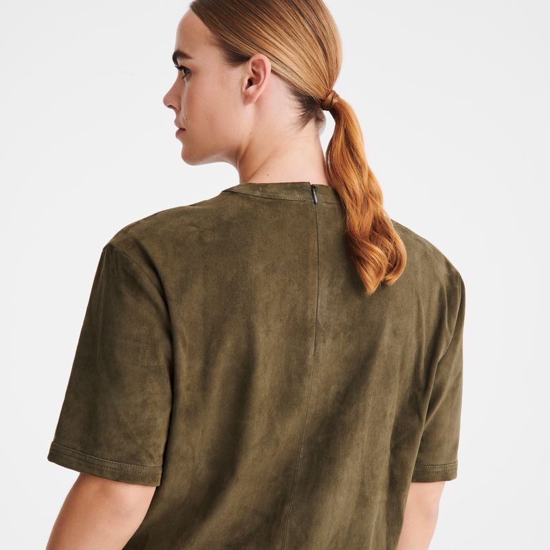 Women Longchamp Short Leather Top Khaki | Ireland-540GCIDLU