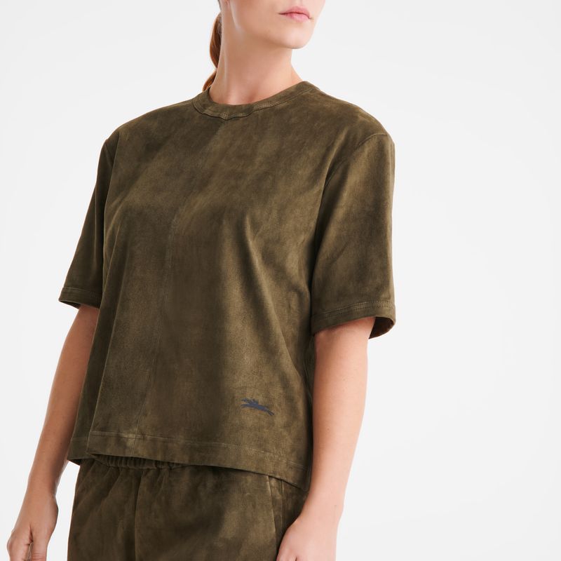Women Longchamp Short Leather Top Khaki | Ireland-540GCIDLU