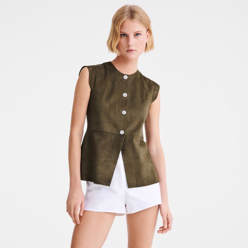 Women Longchamp Sleeveless Jacket Khaki | Ireland-329DNHUYJ