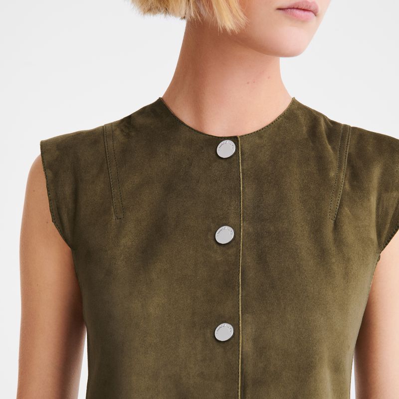 Women Longchamp Sleeveless Jacket Khaki | Ireland-329DNHUYJ