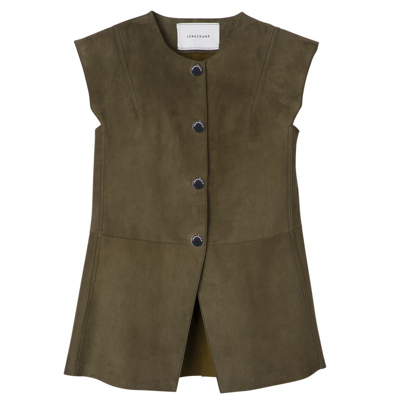 Women Longchamp Sleeveless Jacket Khaki | Ireland-329DNHUYJ