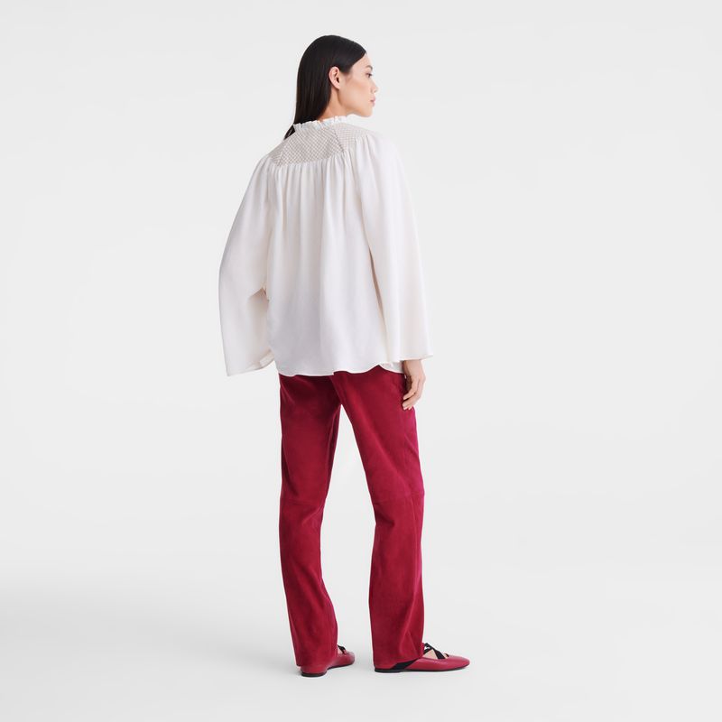 Women Longchamp Smocked Veil Blouse Cream | Ireland-365ZAYJNT
