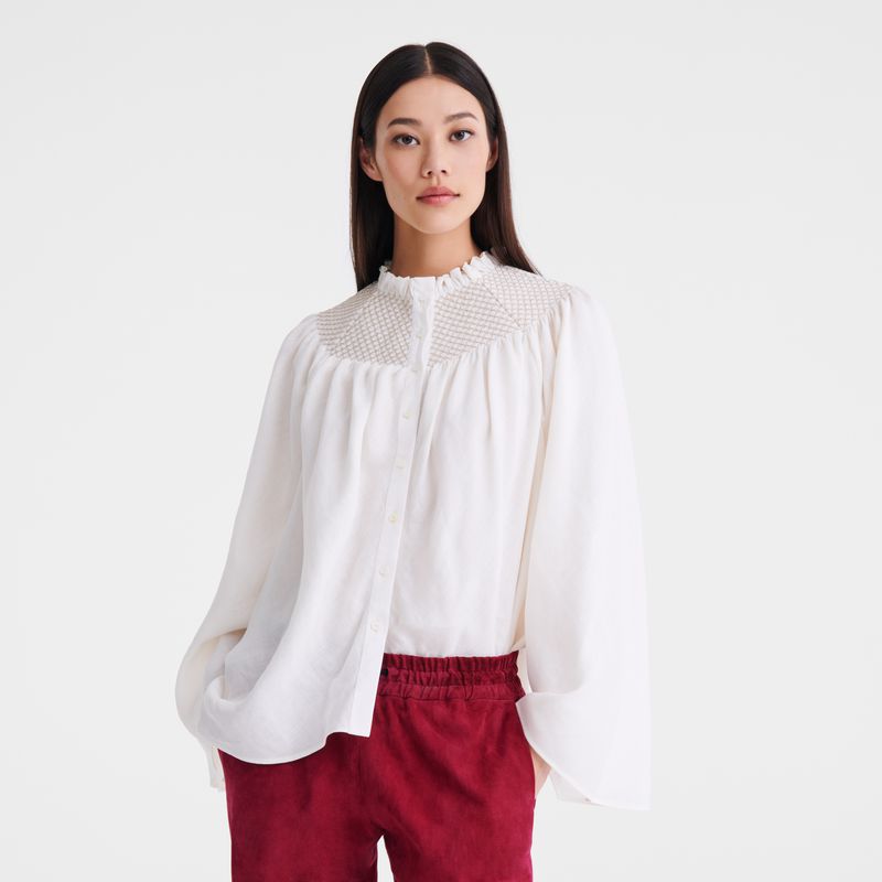 Women Longchamp Smocked Veil Blouse Cream | Ireland-365ZAYJNT