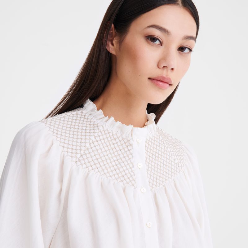 Women Longchamp Smocked Veil Blouse Cream | Ireland-365ZAYJNT