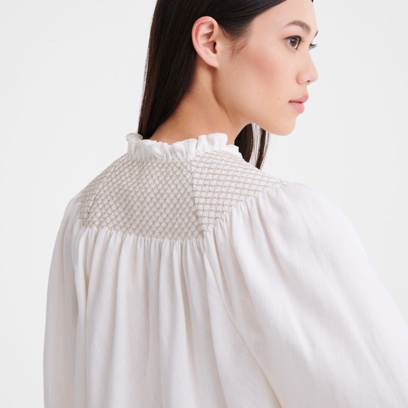 Women Longchamp Smocked Veil Blouse Cream | Ireland-365ZAYJNT