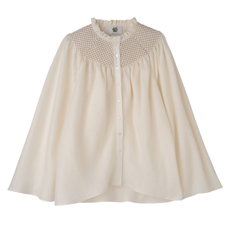 Women Longchamp Smocked Veil Blouse Cream | Ireland-365ZAYJNT