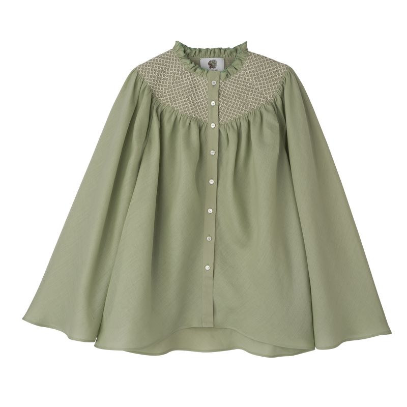 Women Longchamp Smocked Veil Blouse Green | Ireland-017CMJKIN