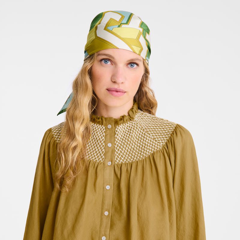 Women Longchamp Smocked Veil Blouse Olive | Ireland-376QAKUVX