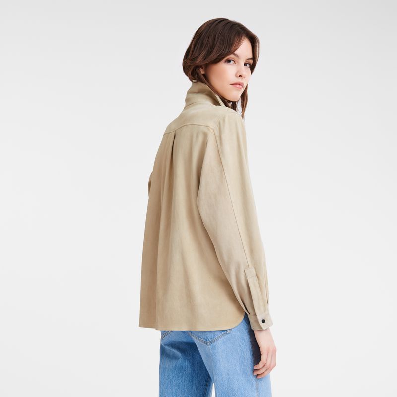 Women Longchamp Straight Leather Shirts Beige | Ireland-954XTUNSP
