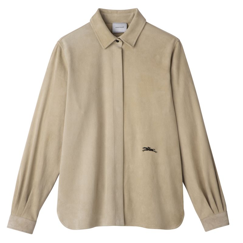 Women Longchamp Straight Leather Shirts Beige | Ireland-954XTUNSP