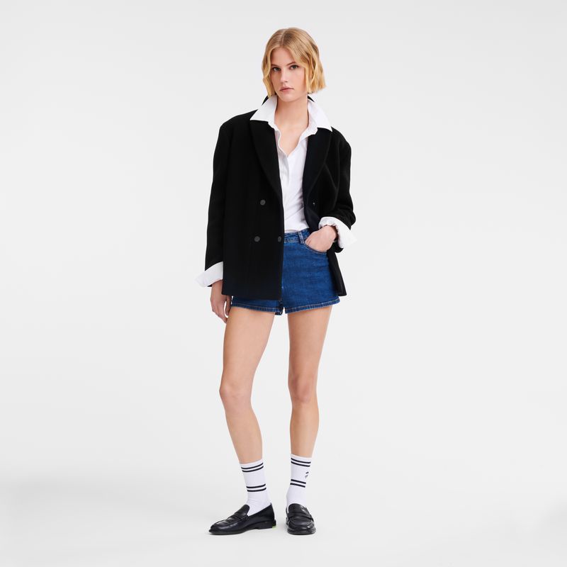 Women Longchamp Straight Short Coat Black | Ireland-049CQKYSG