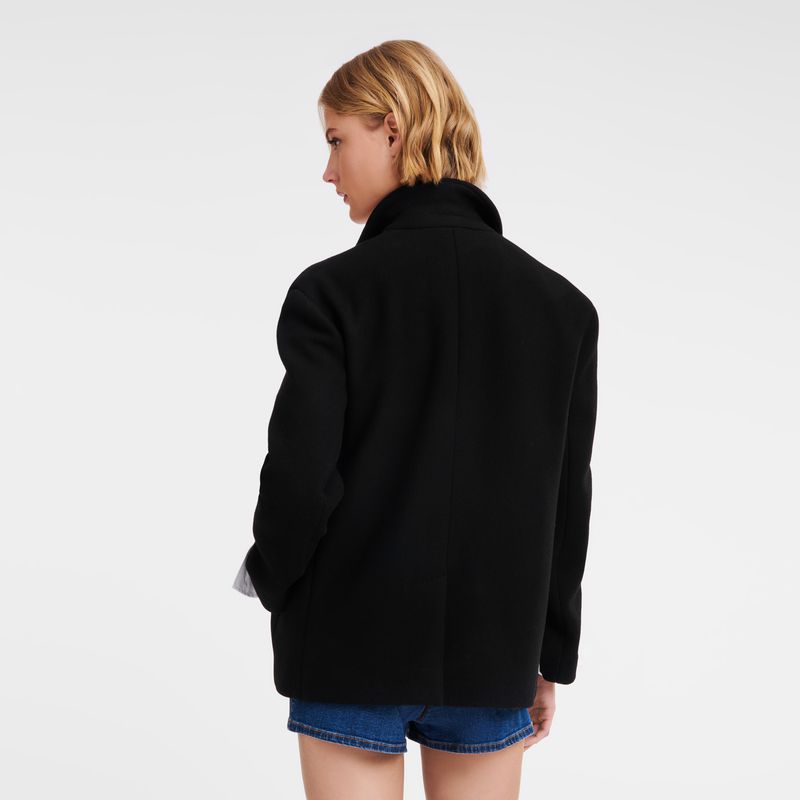 Women Longchamp Straight Short Coat Black | Ireland-049CQKYSG