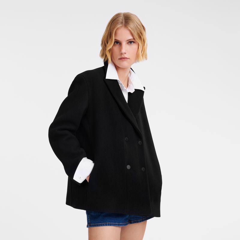 Women Longchamp Straight Short Coat Black | Ireland-049CQKYSG