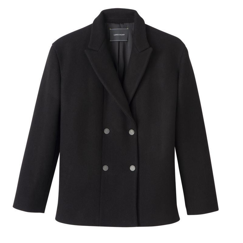 Women Longchamp Straight Short Coat Black | Ireland-049CQKYSG