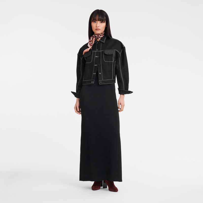Women Longchamp Topstitching Short Jacket Black | Ireland-903SANBOM