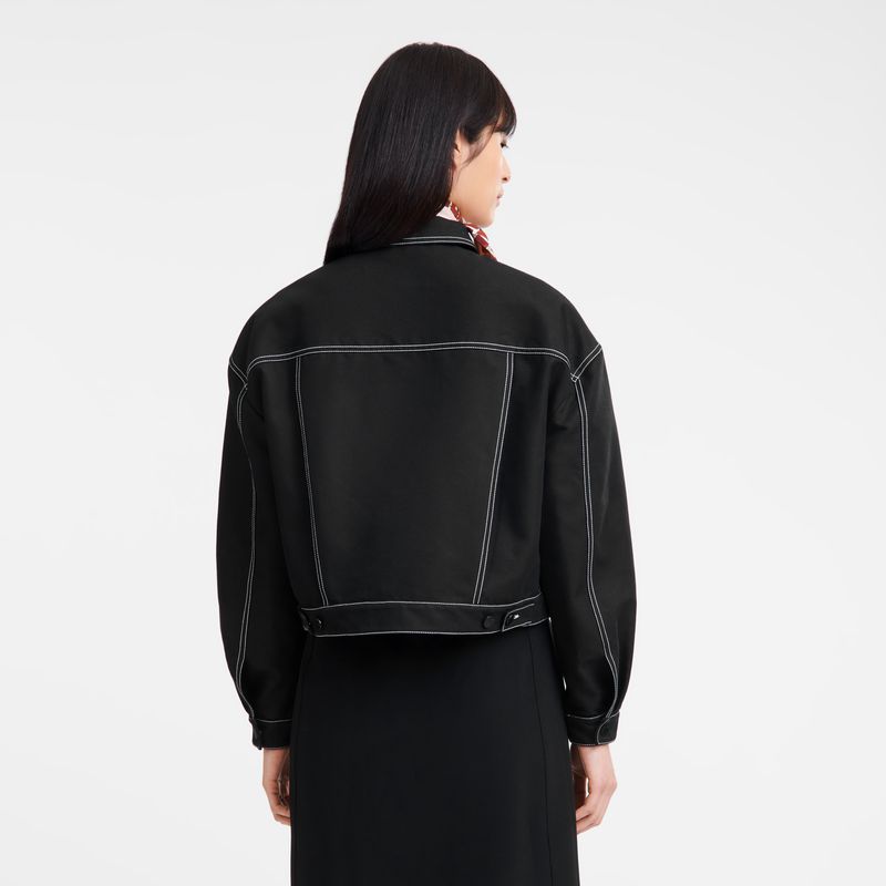 Women Longchamp Topstitching Short Jacket Black | Ireland-903SANBOM