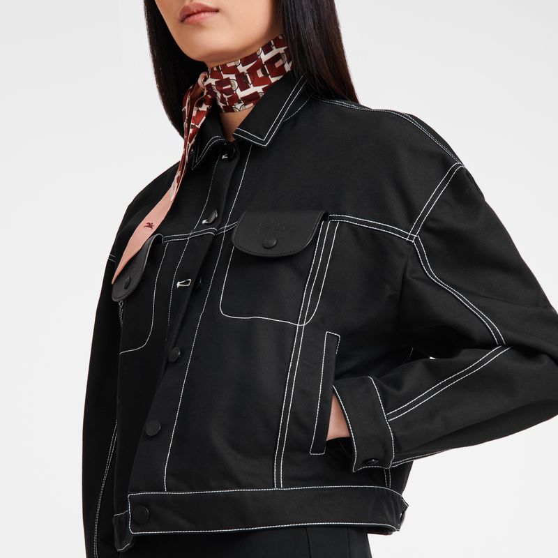 Women Longchamp Topstitching Short Jacket Black | Ireland-903SANBOM