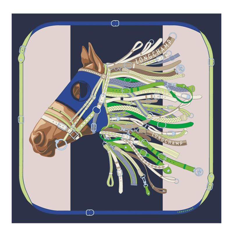 Women Longchamp Tête De Cheval 90 Scarf Navy | Ireland-340FVWCJR