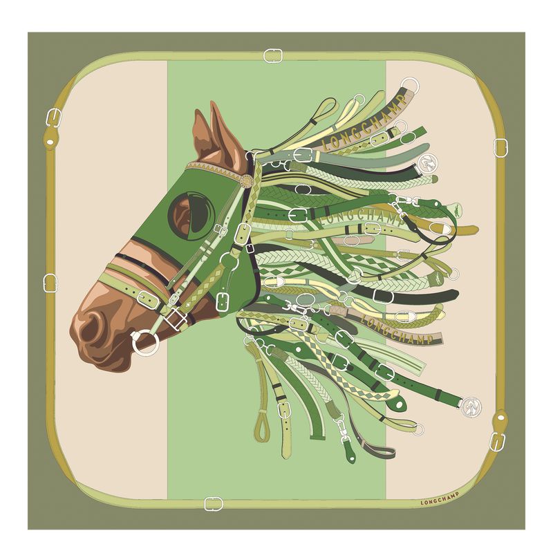 Women Longchamp Tête De Cheval 90 Scarf Olive / Multicolor | Ireland-726XRAJVB