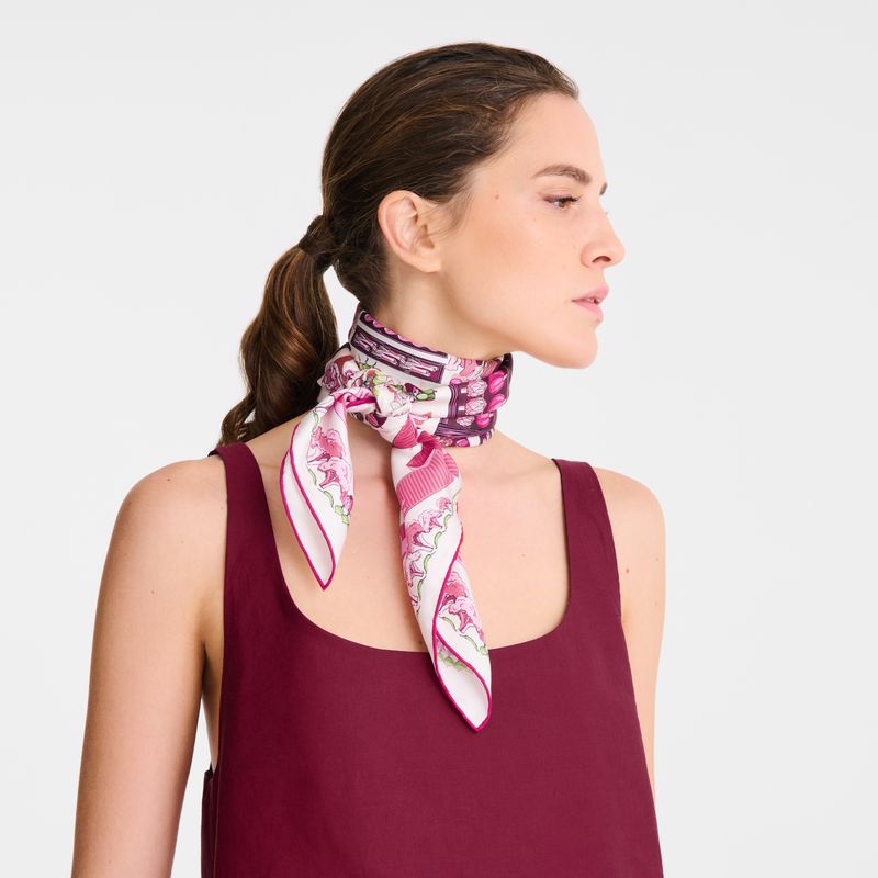 Women Longchamp Vegetable Garden 90 Scarf Pink | Ireland-680CSGFRN