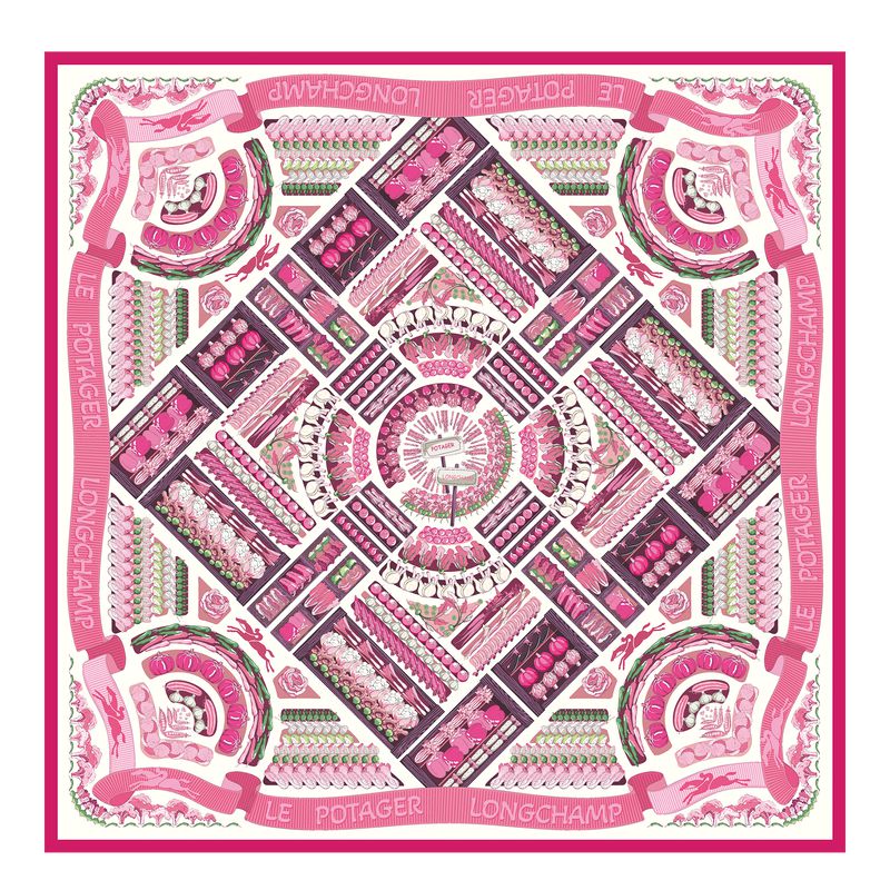 Women Longchamp Vegetable Garden 90 Scarf Pink | Ireland-680CSGFRN