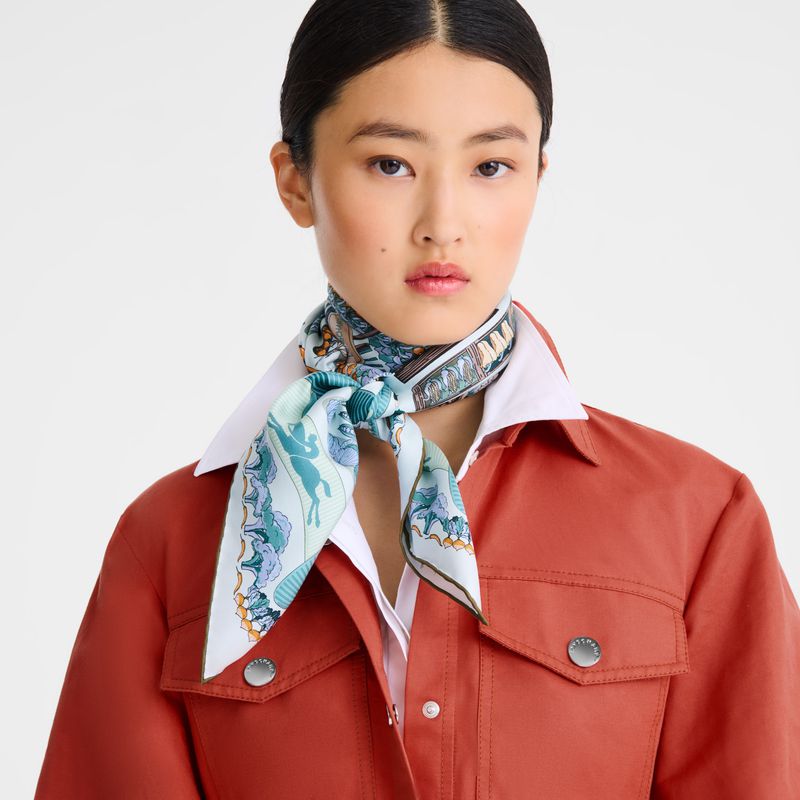 Women Longchamp Vegetable Garden 90 Scarf Navy | Ireland-635GHUWFE