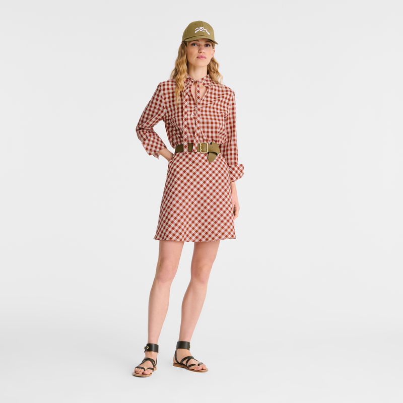Women Longchamp Vichy Jacquard Dress Coral / White | Ireland-478HJXBYN