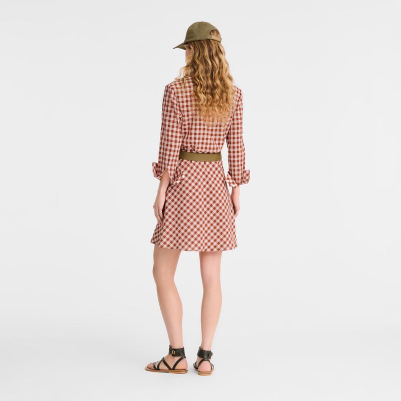 Women Longchamp Vichy Jacquard Dress Coral / White | Ireland-478HJXBYN