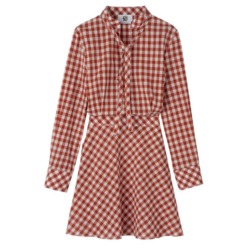 Women Longchamp Vichy Jacquard Dress Coral / White | Ireland-478HJXBYN