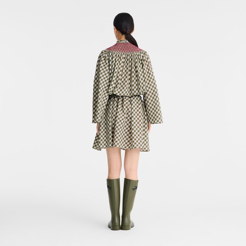 Women Longchamp Vichy Jacquard Dress Olive | Ireland-972JWMYRS