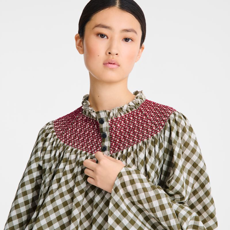 Women Longchamp Vichy Jacquard Dress Olive | Ireland-972JWMYRS