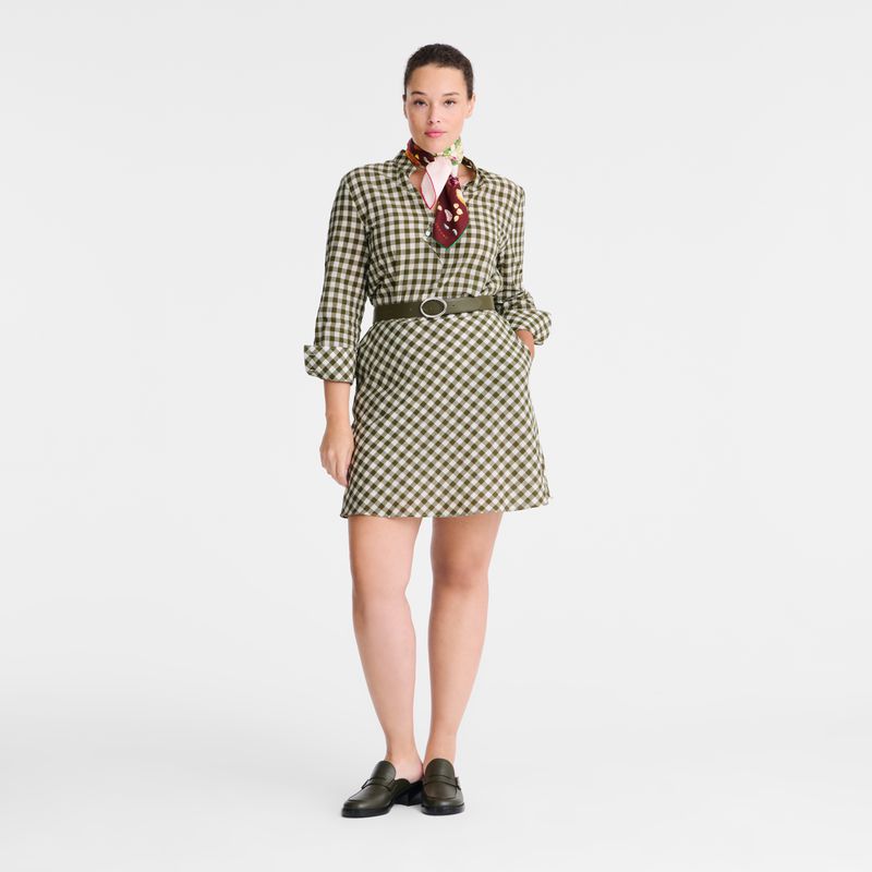 Women Longchamp Vichy Jacquard Dress Olive | Ireland-736NZHSQL