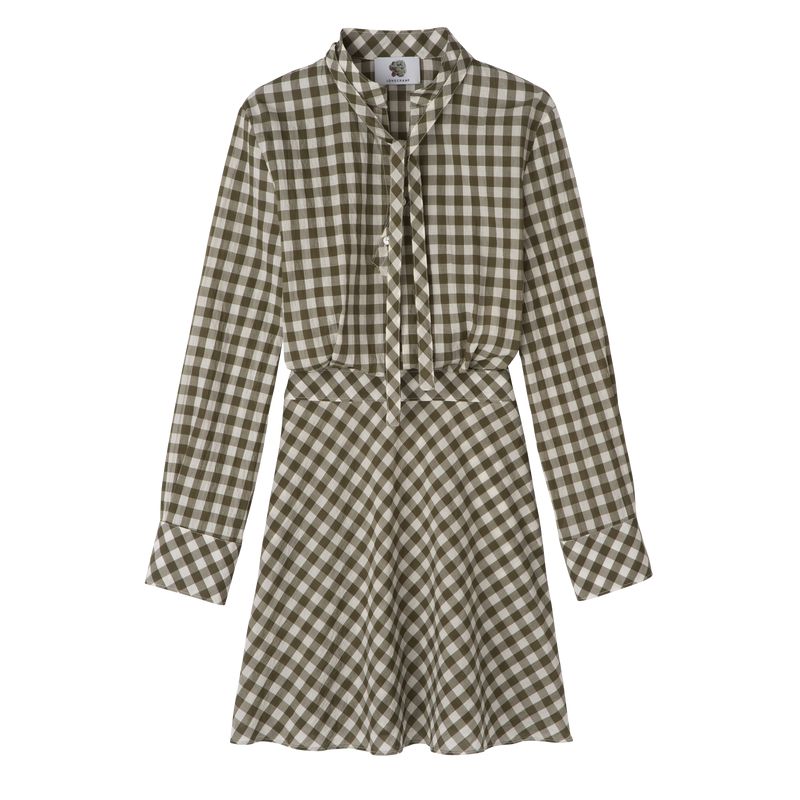 Women Longchamp Vichy Jacquard Dress Olive | Ireland-736NZHSQL