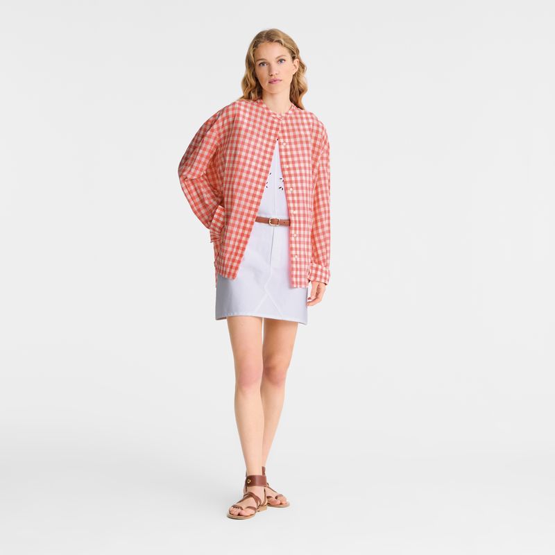Women Longchamp Vichy Jacquard Shirts Pink | Ireland-026DABCKH