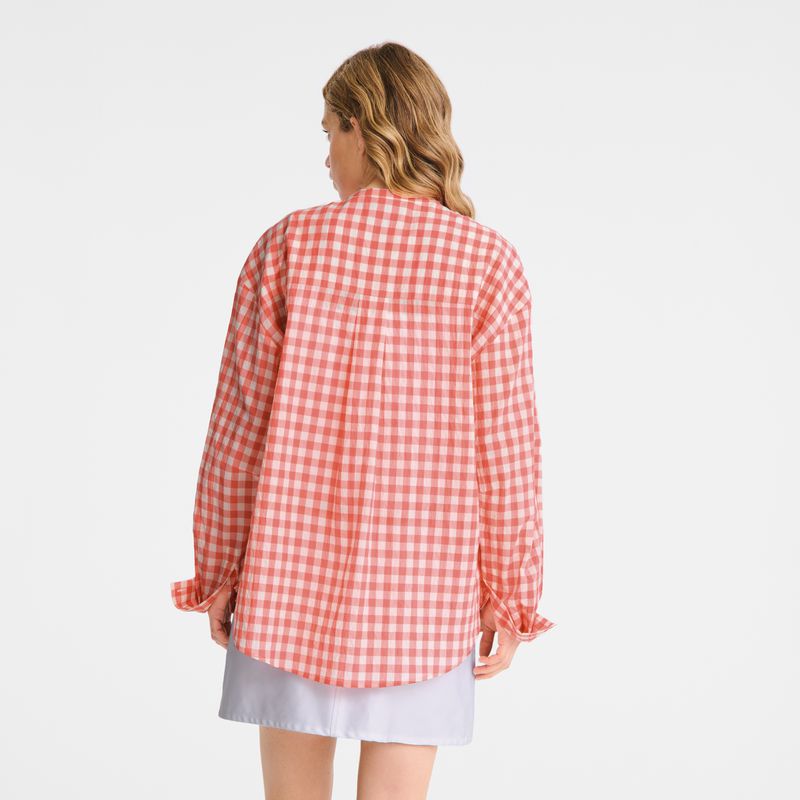 Women Longchamp Vichy Jacquard Shirts Pink | Ireland-026DABCKH