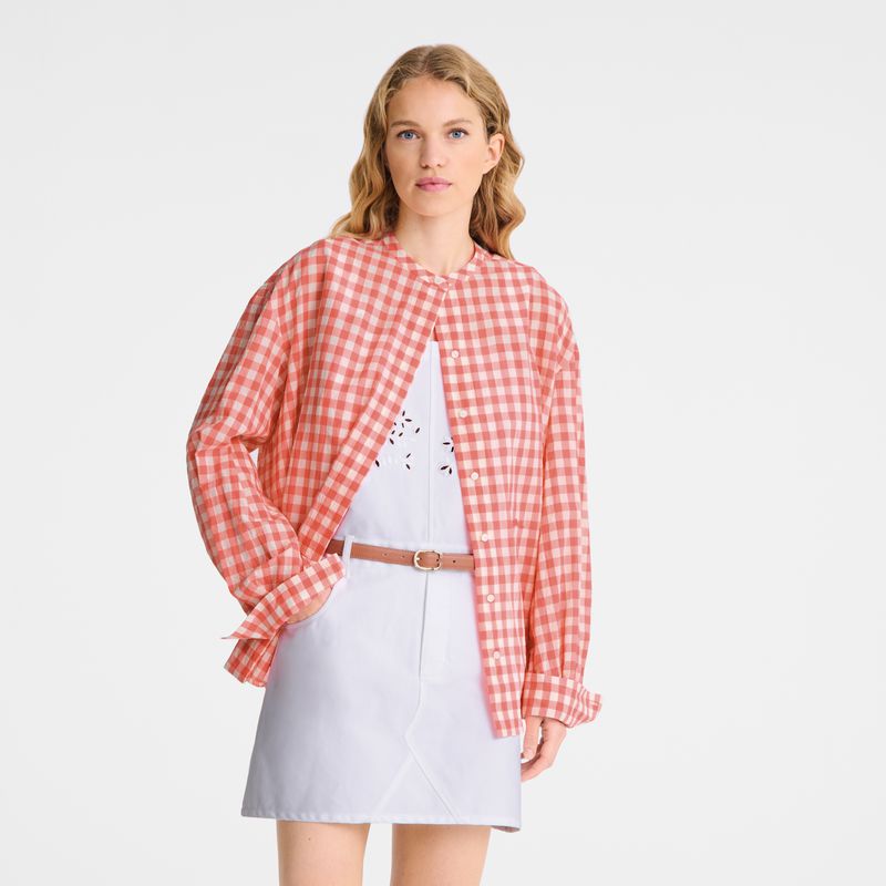 Women Longchamp Vichy Jacquard Shirts Pink | Ireland-026DABCKH