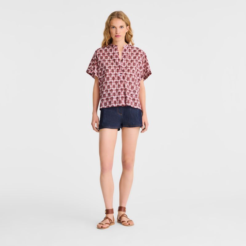 Women Longchamp Vichy Print Veil Blouse Pink | Ireland-580EJUPBC
