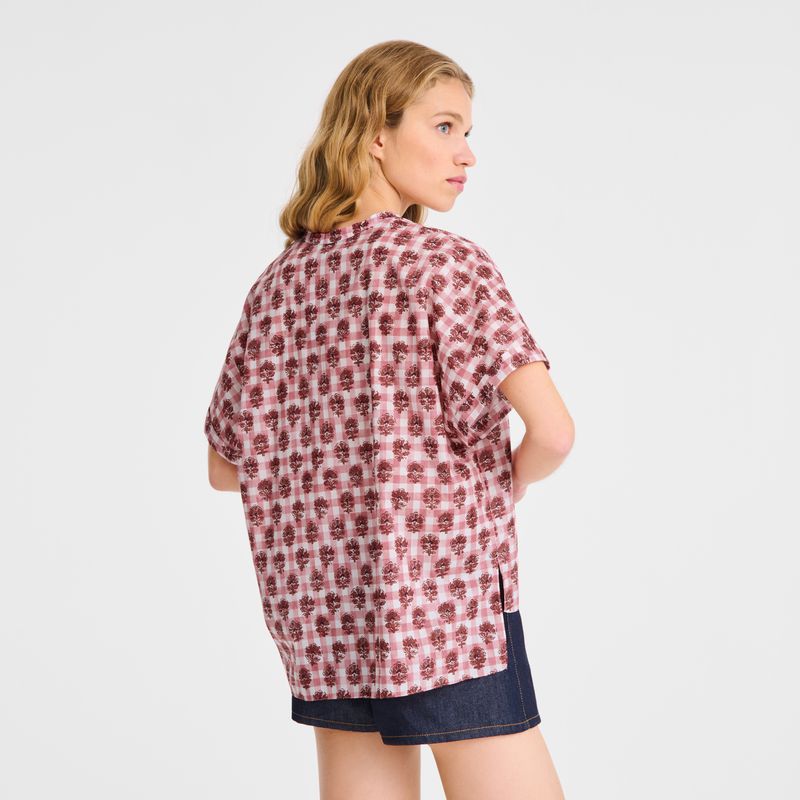 Women Longchamp Vichy Print Veil Blouse Pink | Ireland-580EJUPBC