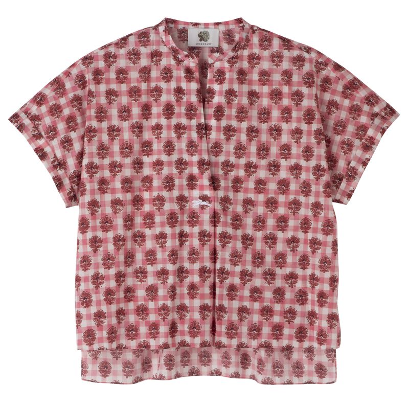 Women Longchamp Vichy Print Veil Blouse Pink | Ireland-580EJUPBC