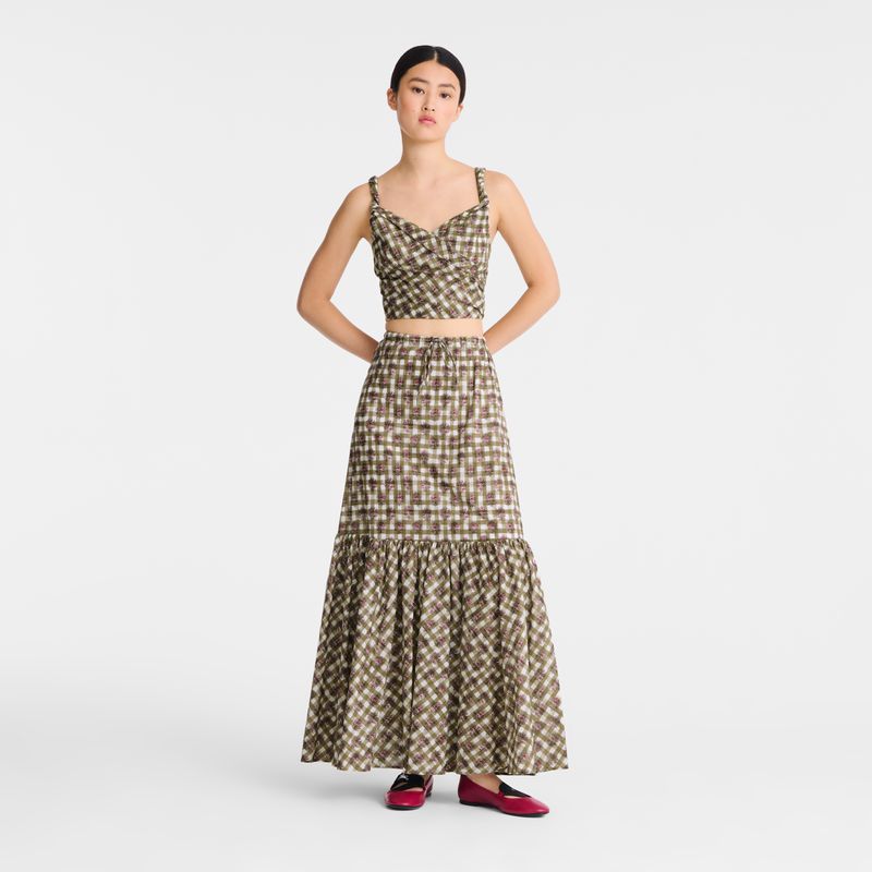 Women Longchamp Vichy Print Veil Top Olive | Ireland-248FMEXDK