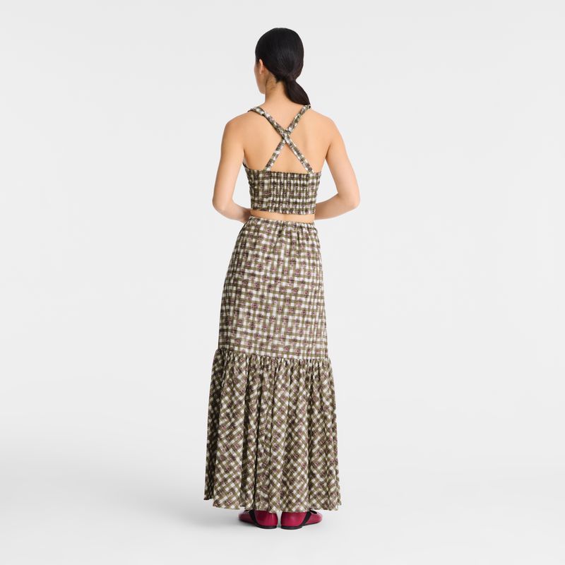 Women Longchamp Vichy Print Veil Top Olive | Ireland-248FMEXDK